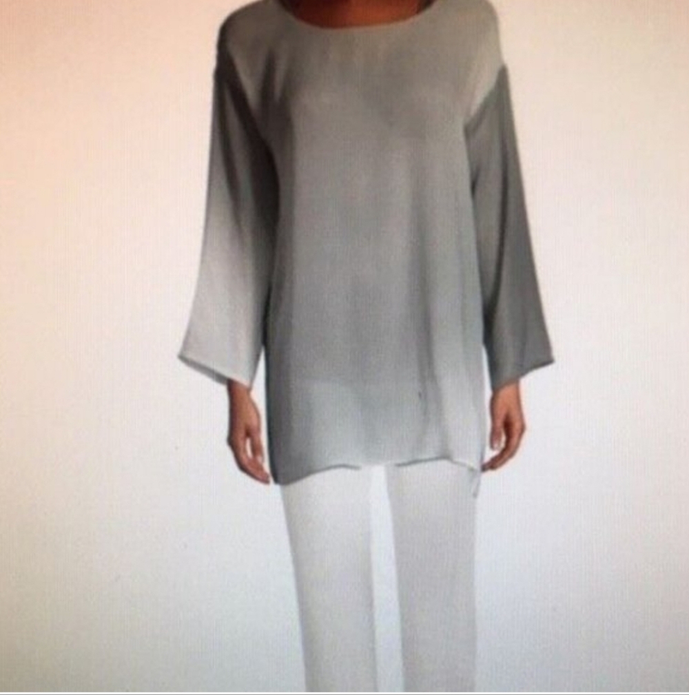 NWT Eileen Fisher Pearl Watercolor Sheer Silk Round Neck Tunic Large